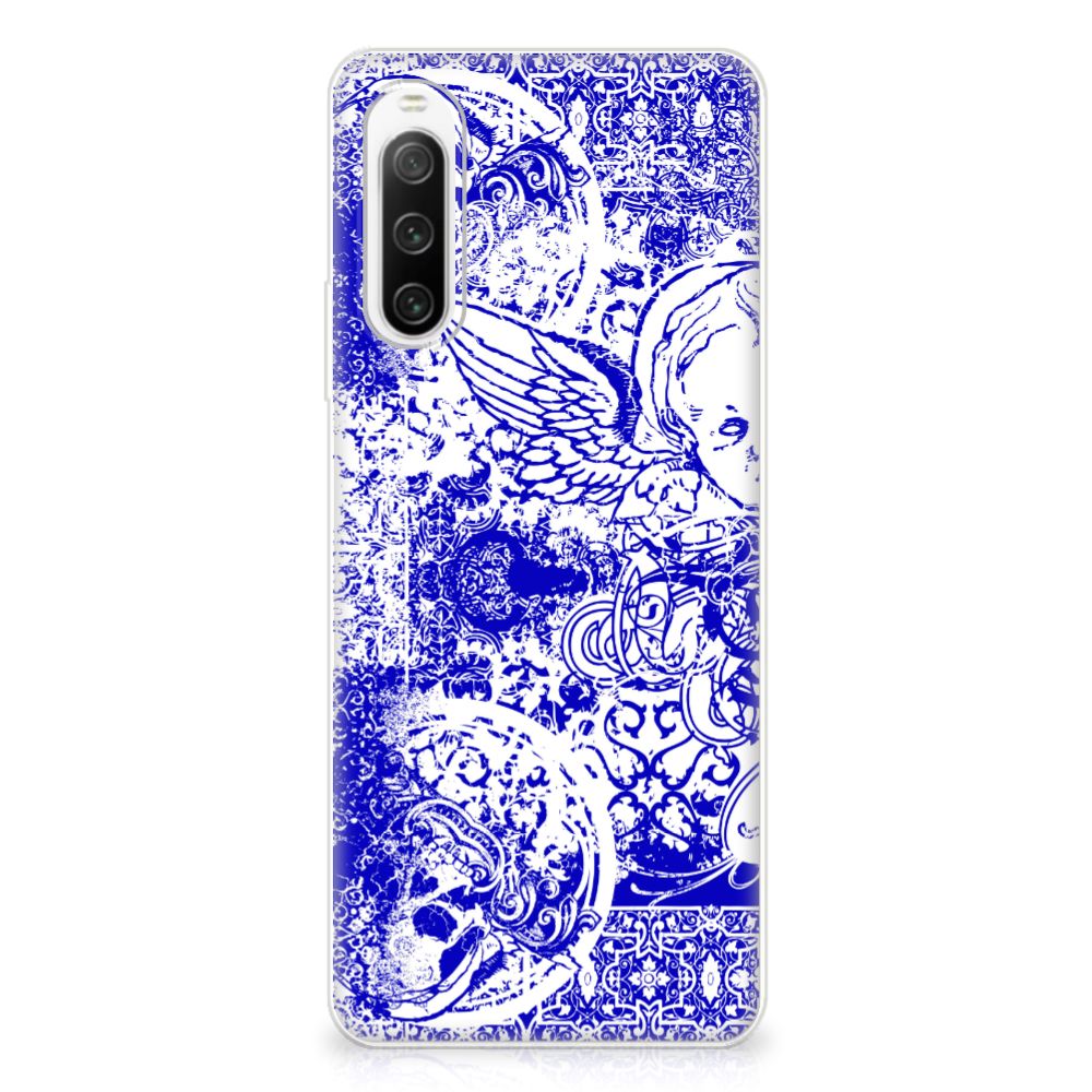 Silicone Back Case Sony Xperia 10 IV Angel Skull Blauw