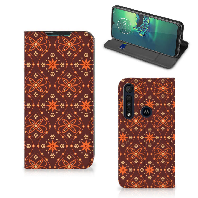 Motorola G8 Plus Hoesje met Magneet Batik Brown