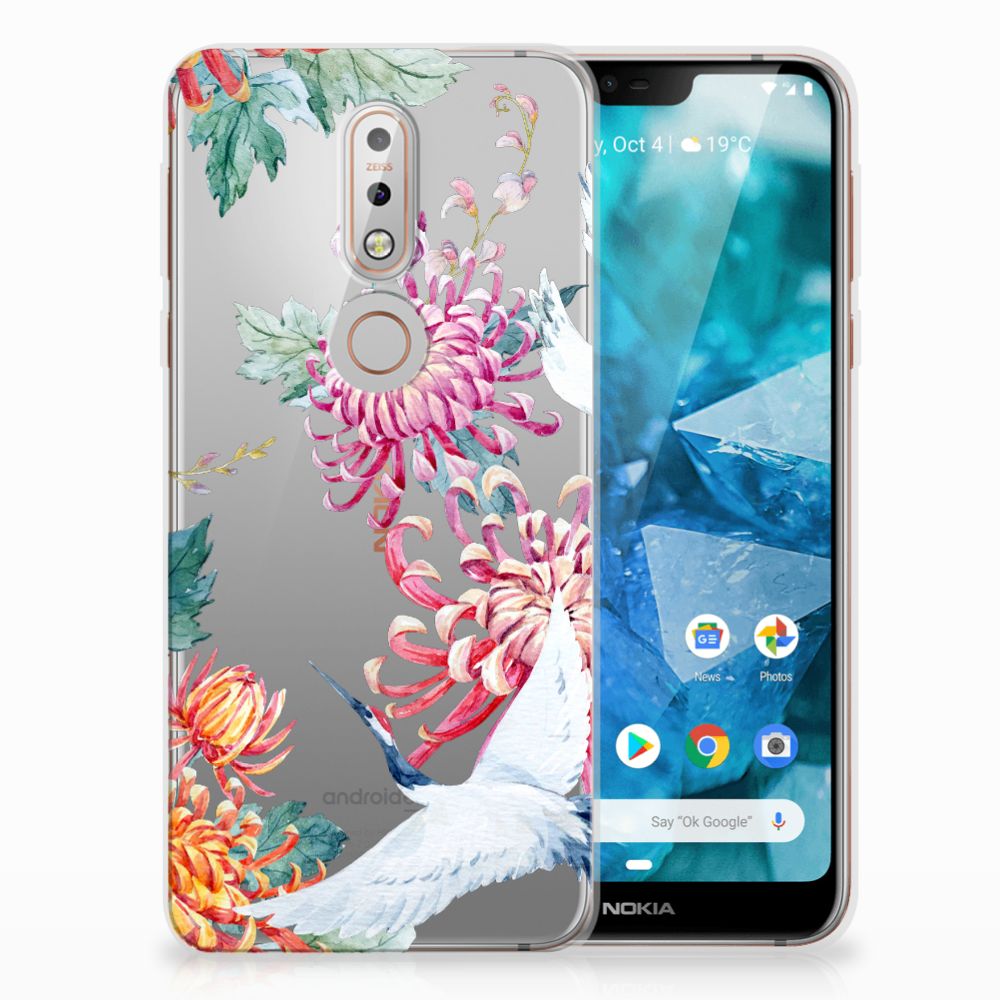 Nokia 7.1 TPU Hoesje Bird Flowers