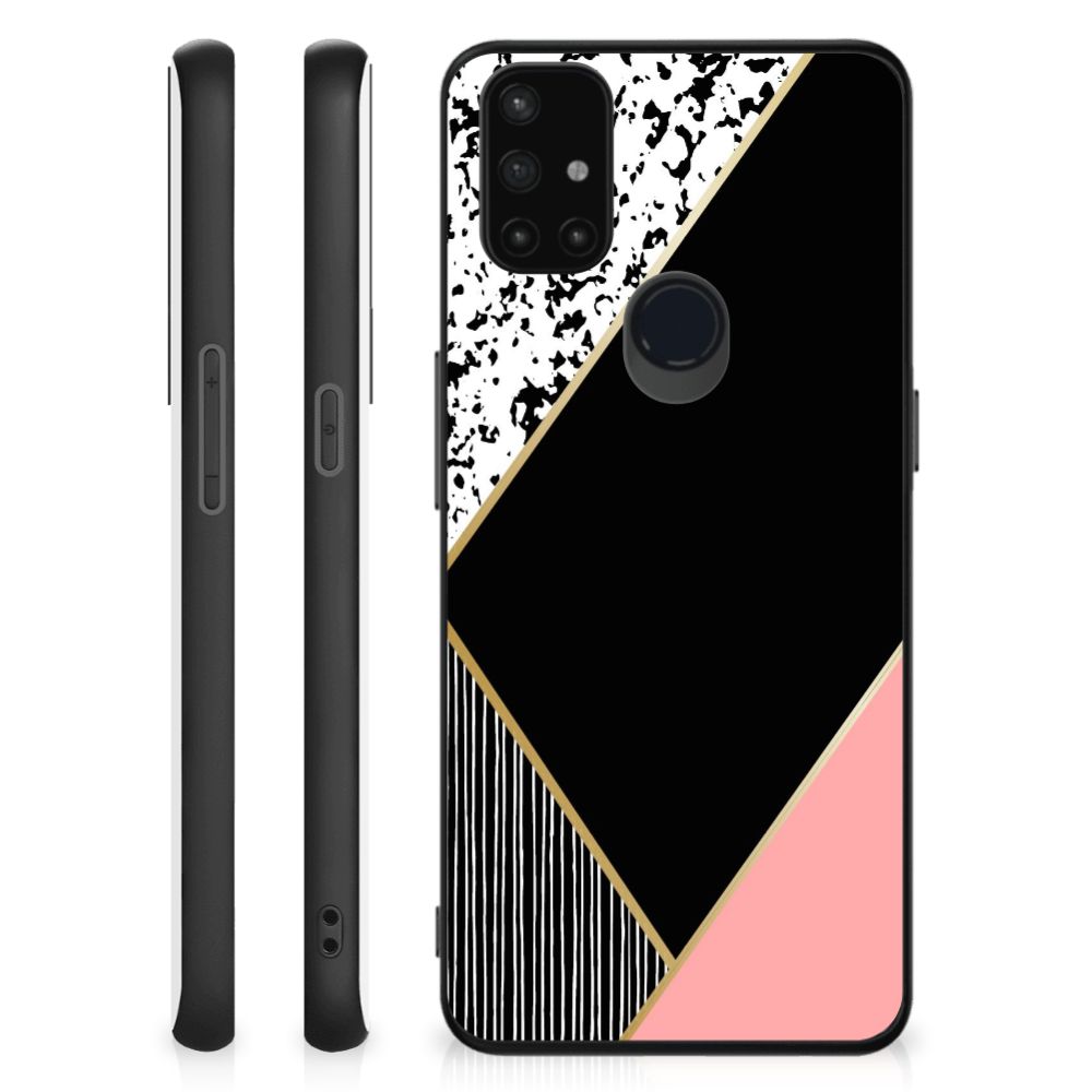 OnePlus Nord N10 5G Backcover Zwart Roze Vormen