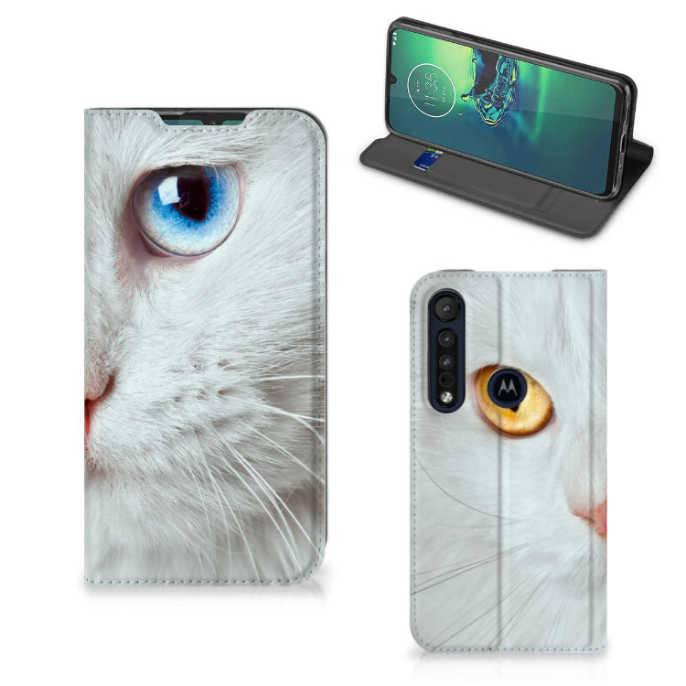 Motorola G8 Plus Hoesje maken Witte Kat