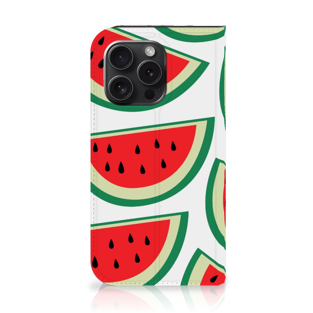 iPhone 15 Pro Flip Style Cover Watermelons met kleurrijk watermeloenpatroon 🍉
