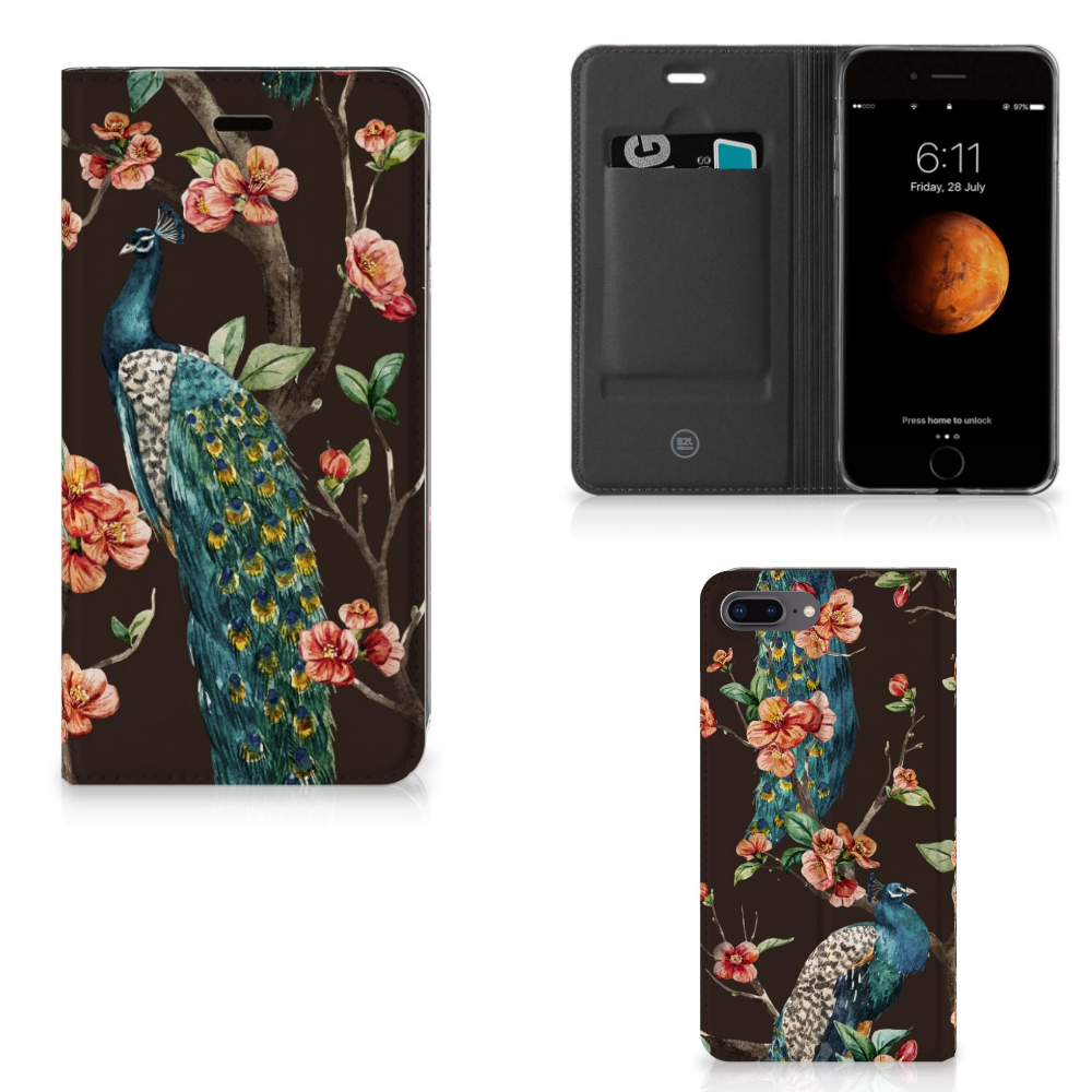 Apple iPhone 7 Plus | 8 Plus Hoesje maken Pauw met Bloemen