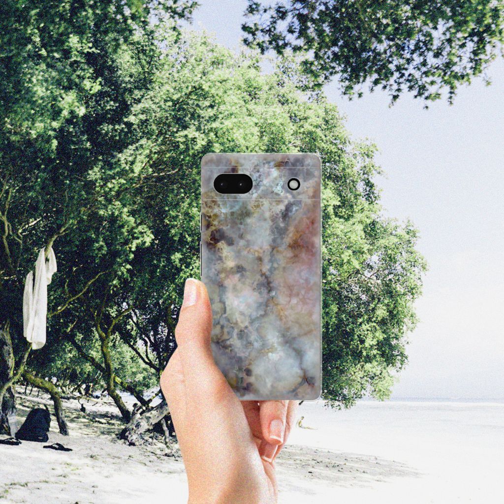 Google Pixel 6A TPU Siliconen Hoesje Marmer Grijs B2C Telecom