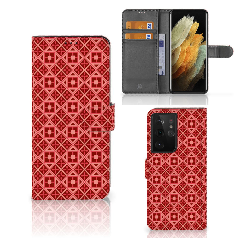 Samsung Galaxy S21 Ultra Telefoon Hoesje Batik Rood