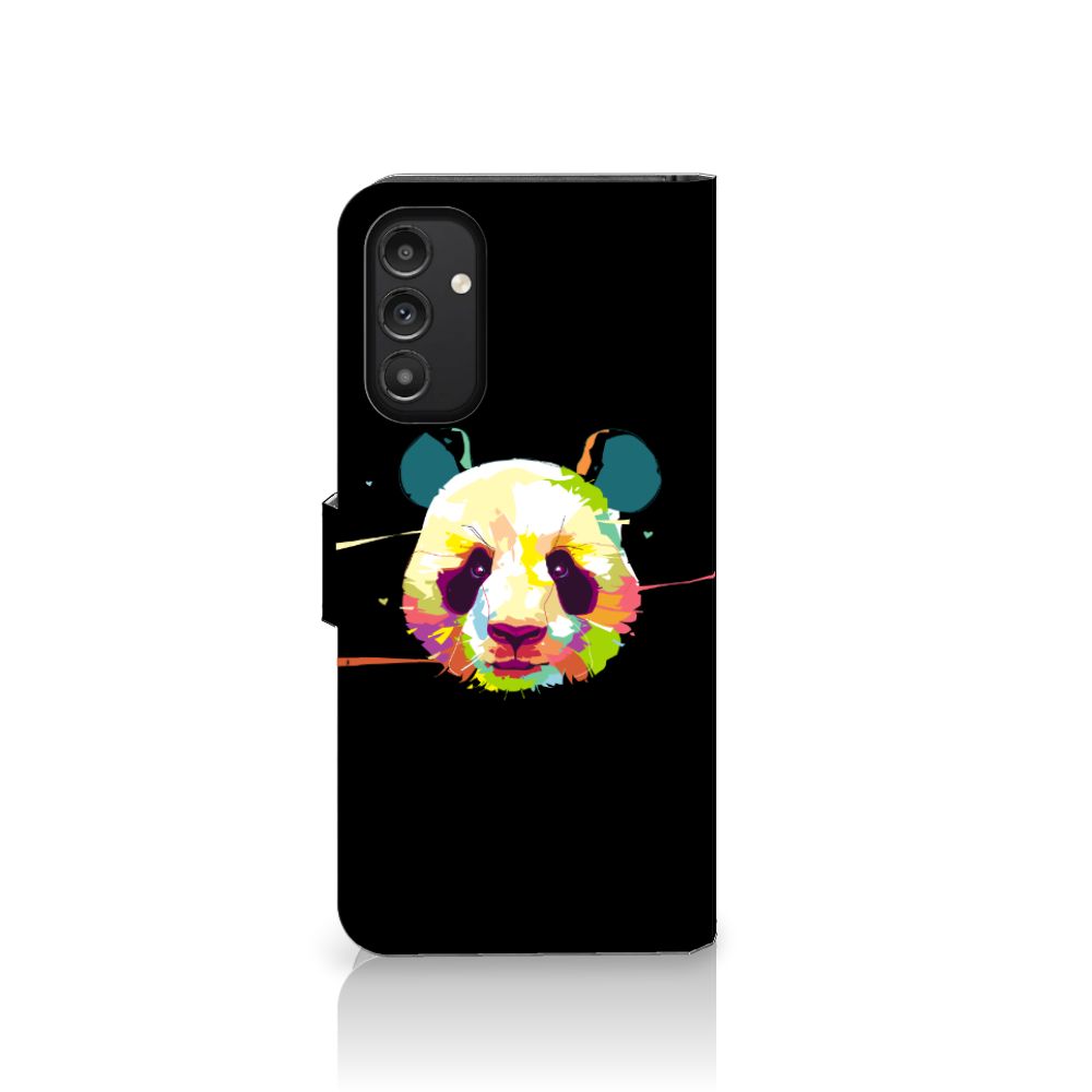 Samsung Galaxy A14 4G Leuk Hoesje Panda Color, kleurrijk panda ontwerp op zwart telefoonhoesje.