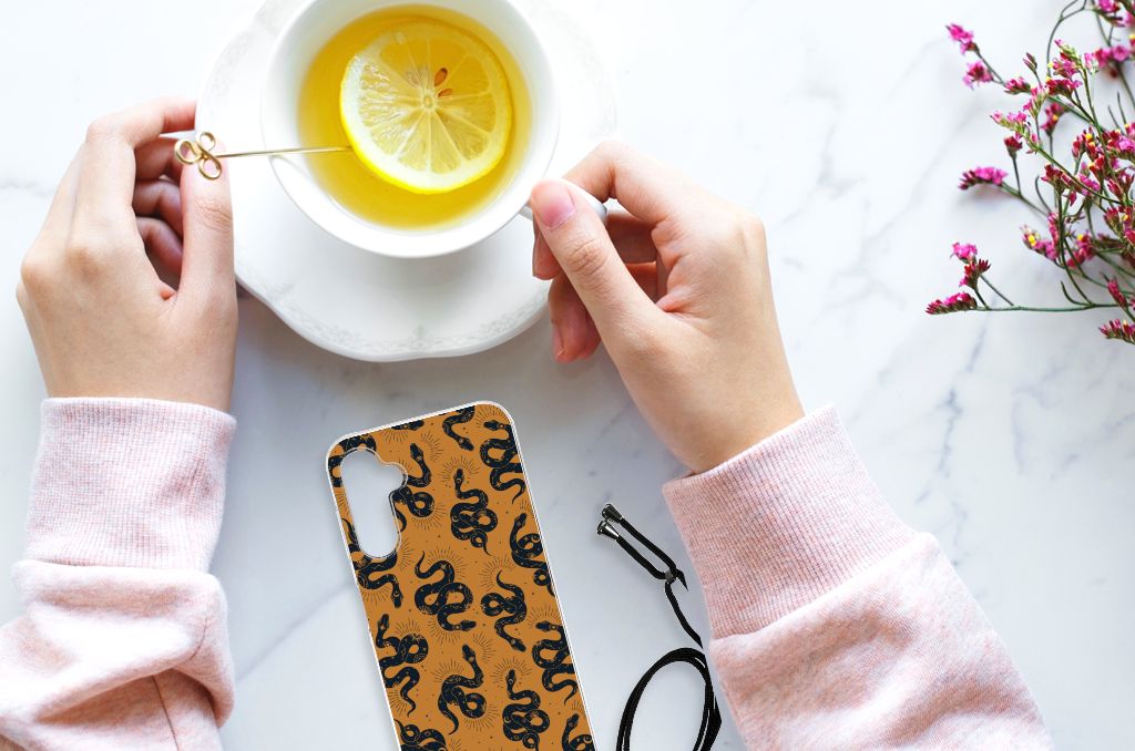 Case Anti-shock voor Samsung Galaxy A14 5G Snakes met slangenontwerp en een kopje thee.