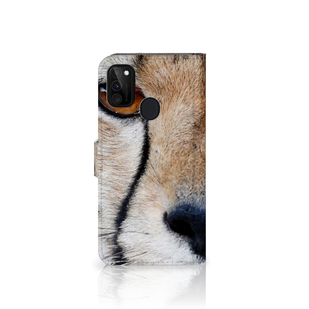 Samsung Galaxy M21 | M30s Telefoonhoesje met Pasjes Cheetah close-up van cheeta gezicht