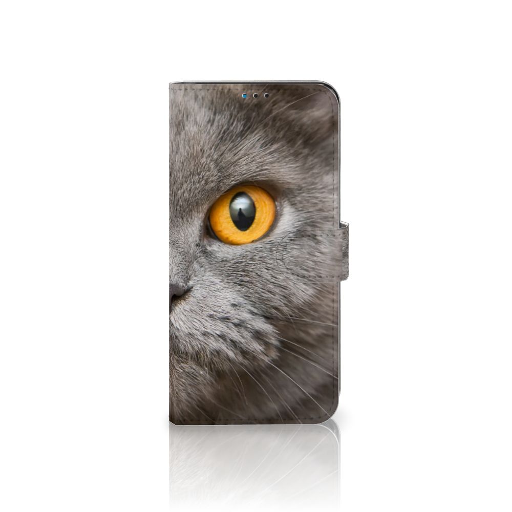 Telefoonhoesje met Pasjes Motorola Moto G9 Play | E7 Plus Britse Korthaar met een close-up van een Britse korthaar kat.