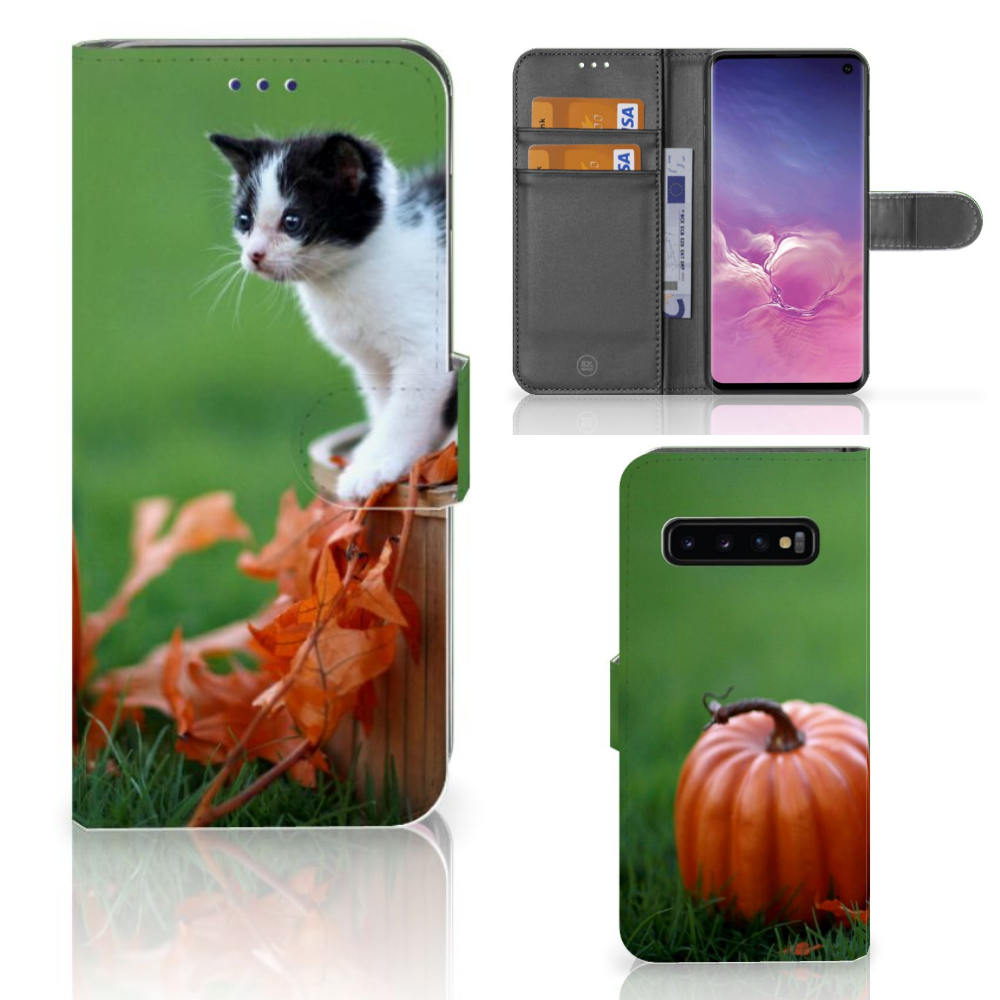 Samsung Galaxy S10 Telefoonhoesje met Pasjes Kitten