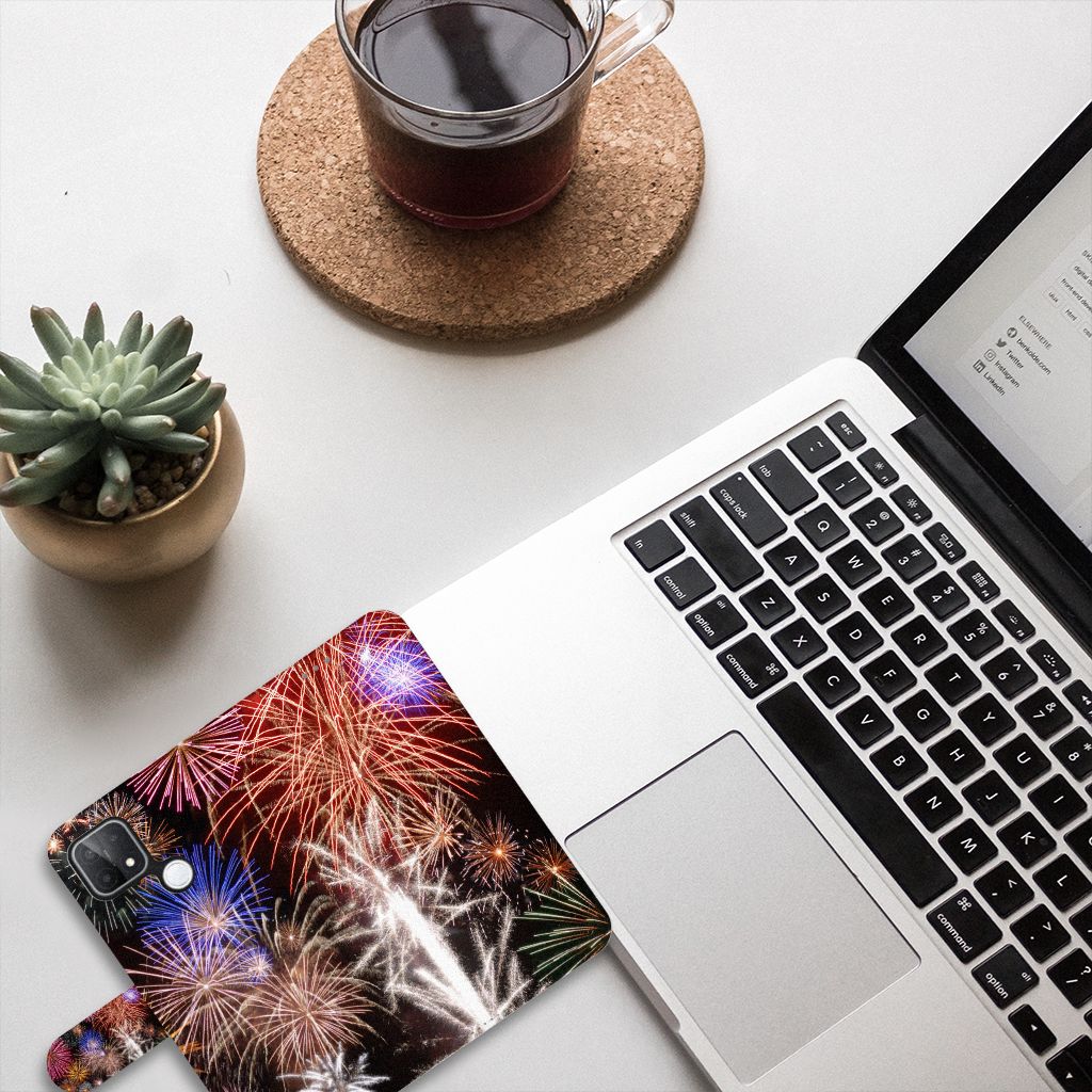OPPO A15 Wallet Case met Pasjes Vuurwerk