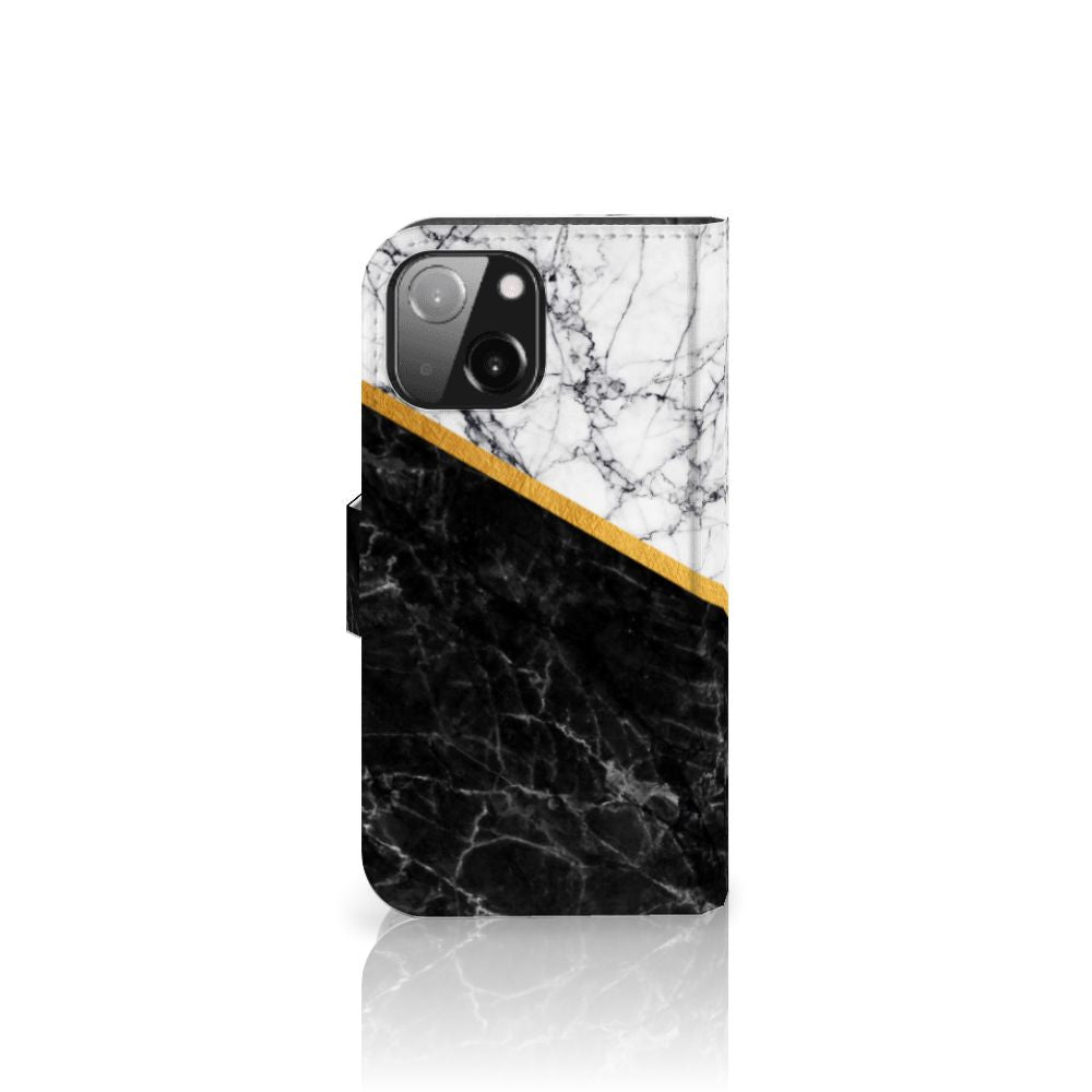 iPhone 13 Mini Bookcase Marmer Wit Zwart - Origineel Cadeau Man