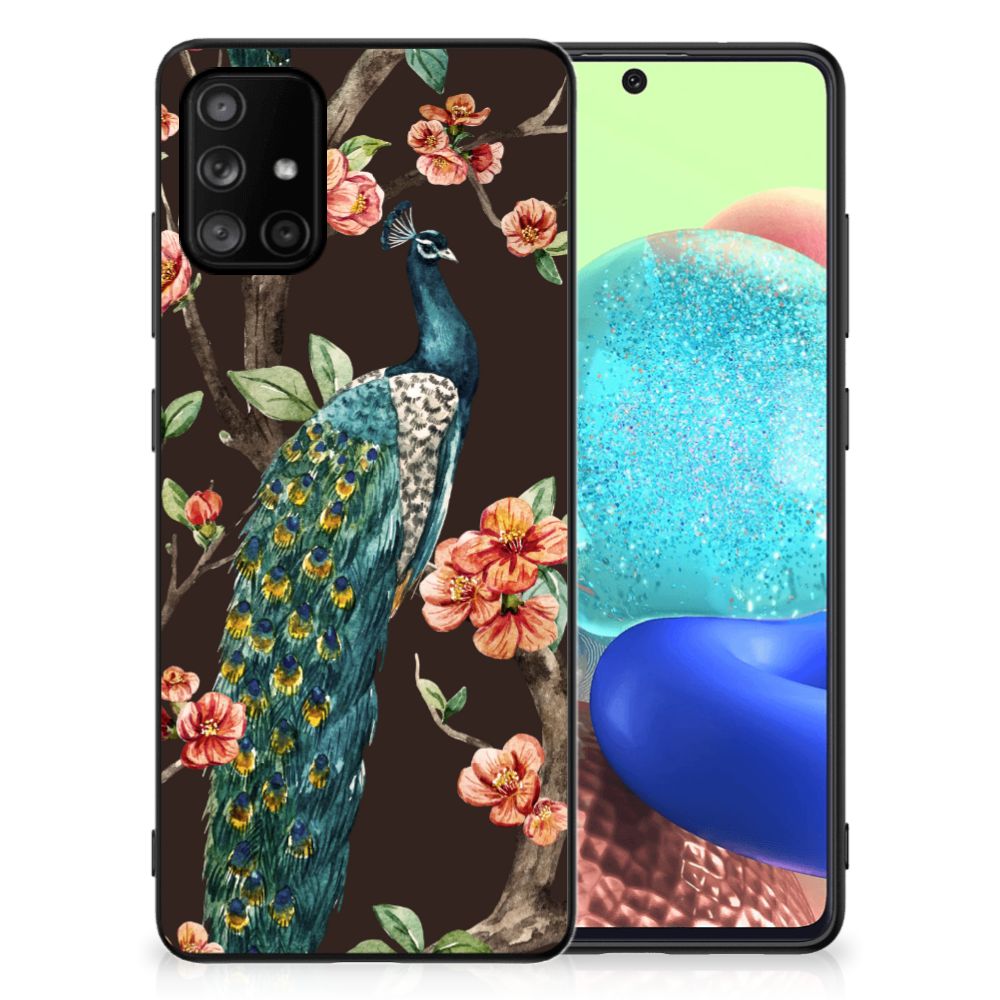 Samsung Galaxy A71 Dierenprint Telefoonhoesje Pauw met Bloemen