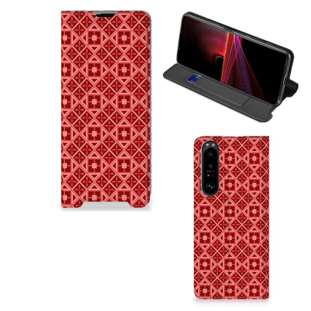 Sony Xperia 1 III Hoesje met Magneet Batik Rood - B2C Telecom