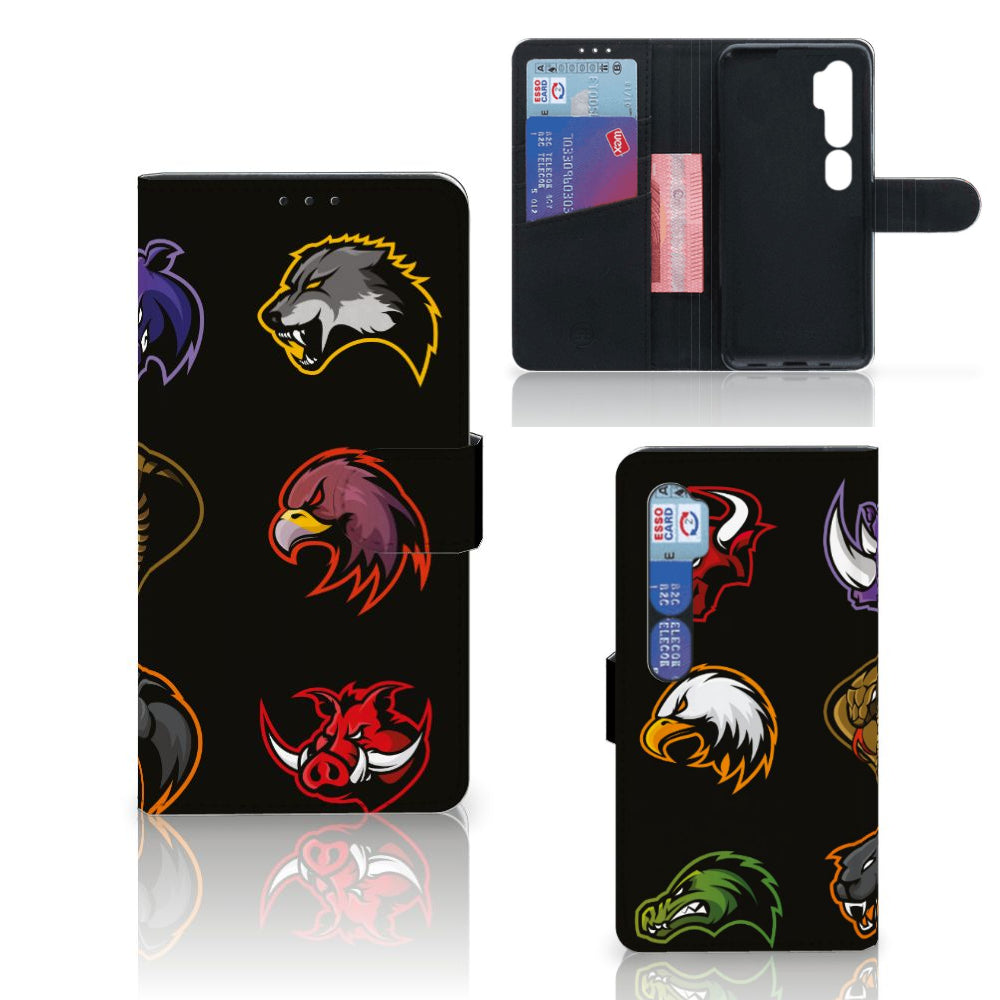 Xiaomi Mi Note 10 Pro Leuk Hoesje Cartoon met kleurrijke dierenstickers en opbergvakjes.