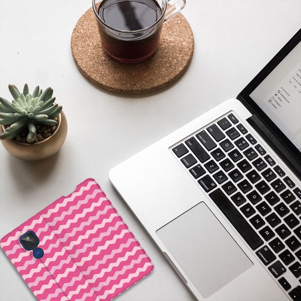 Motorola Moto G9 Play Hoesje met Magneet Waves Pink - B2C Telecom