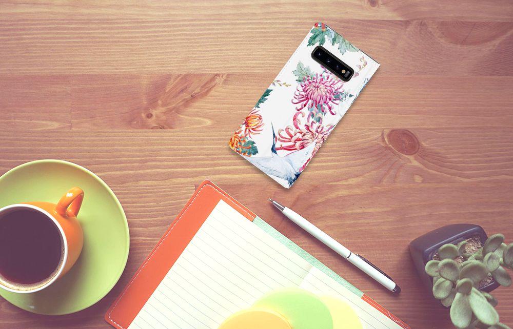 Samsung Galaxy S10 Plus Hoesje maken Bird Flowers