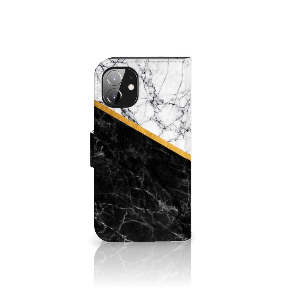 Apple iPhone 12 Mini Bookcase Marmer Wit Zwart - Origineel Cadeau Man