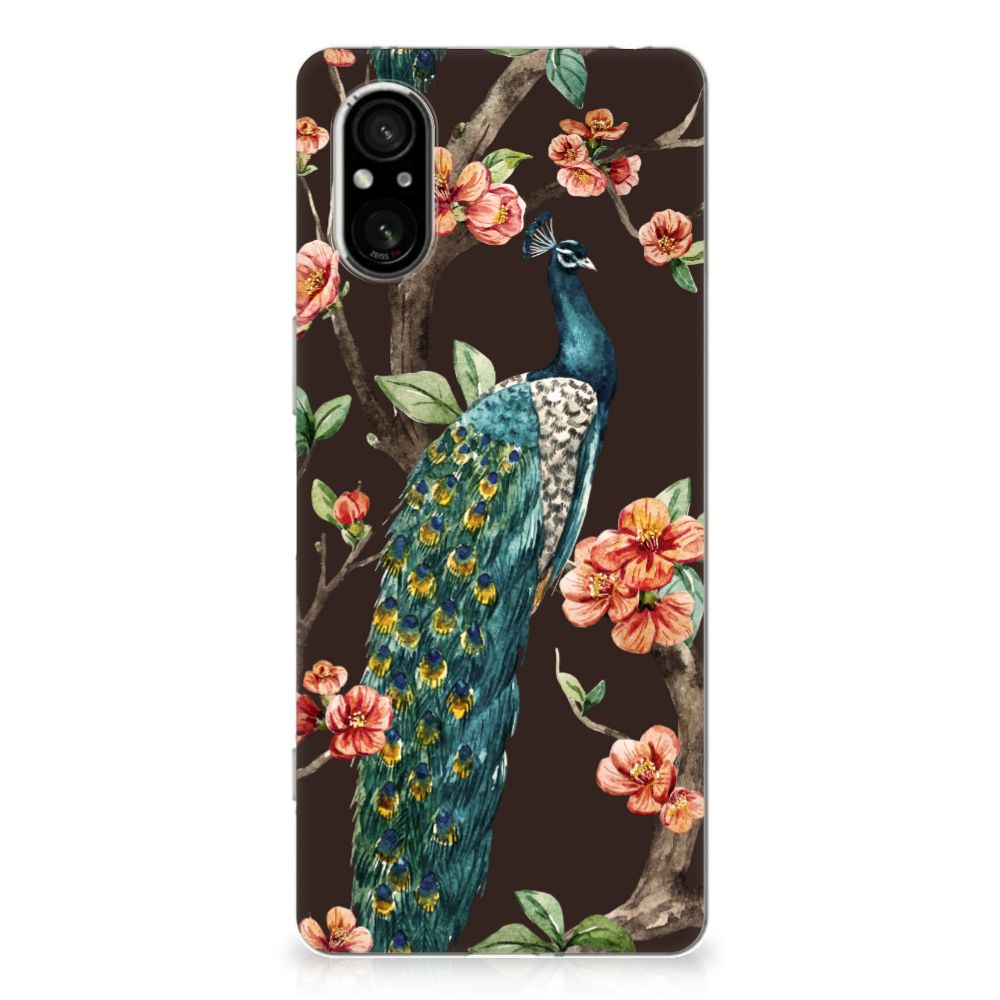 Sony Xperia 5 V TPU Hoesje Pauw met Bloemen