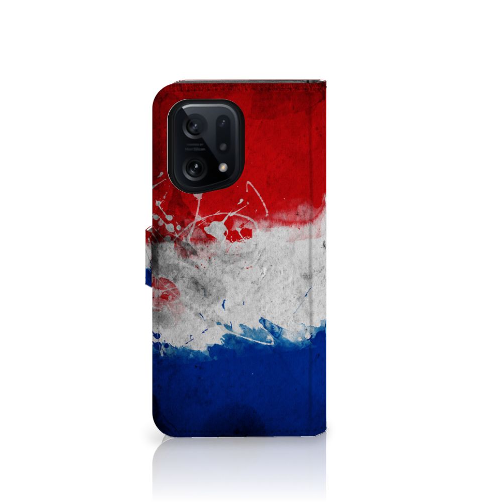 OPPO Find X5 Bookstyle Case Nederland met artistiek ontwerp van de Nederlandse vlag.