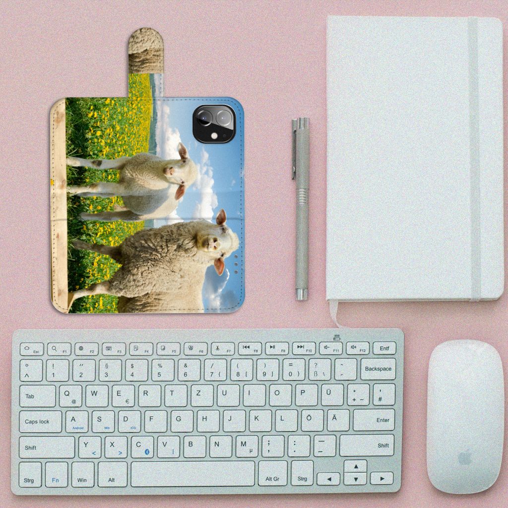 Apple iPhone 12 Mini Telefoonhoesje met Pasjes Schaap en Lammetje