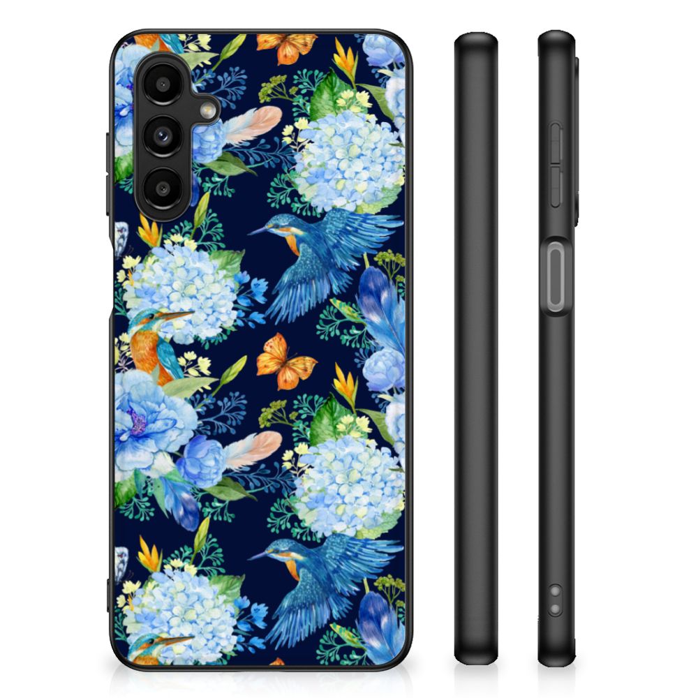 Dierenprint Telefoonhoesje voor Samsung Galaxy A14 5G IJsvogel met bloemen en vlinders in levendige kleuren.