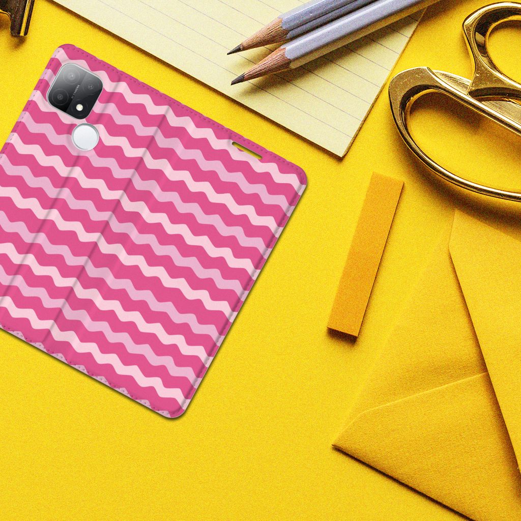 OPPO A15 Hoesje met Magneet Waves Pink - B2C Telecom