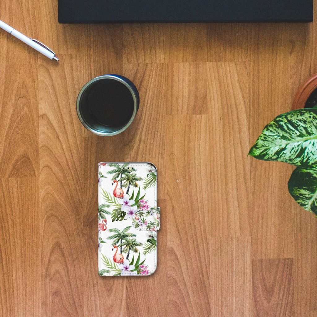 iPhone 13 Mini Telefoonhoesje met Pasjes Flamingo Palms