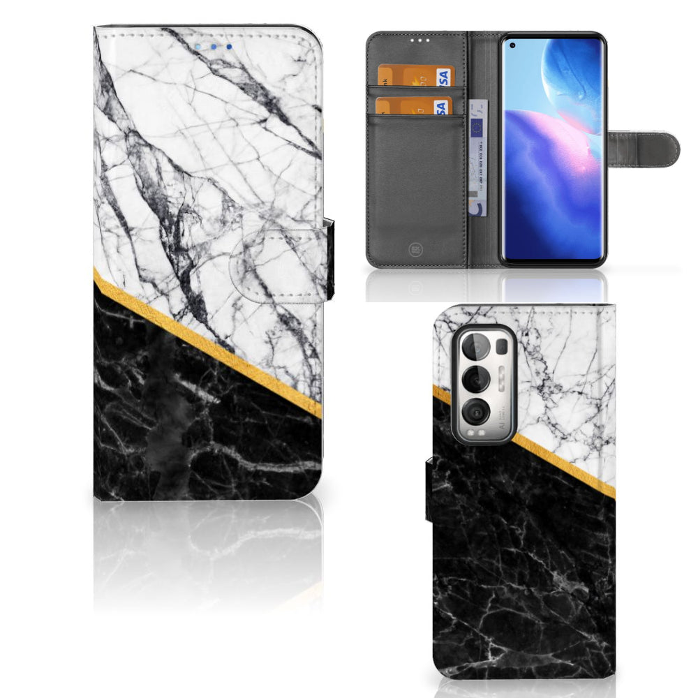 OPPO Find X3 Neo 5G Bookcase Marmer Wit Zwart - Origineel Cadeau Man