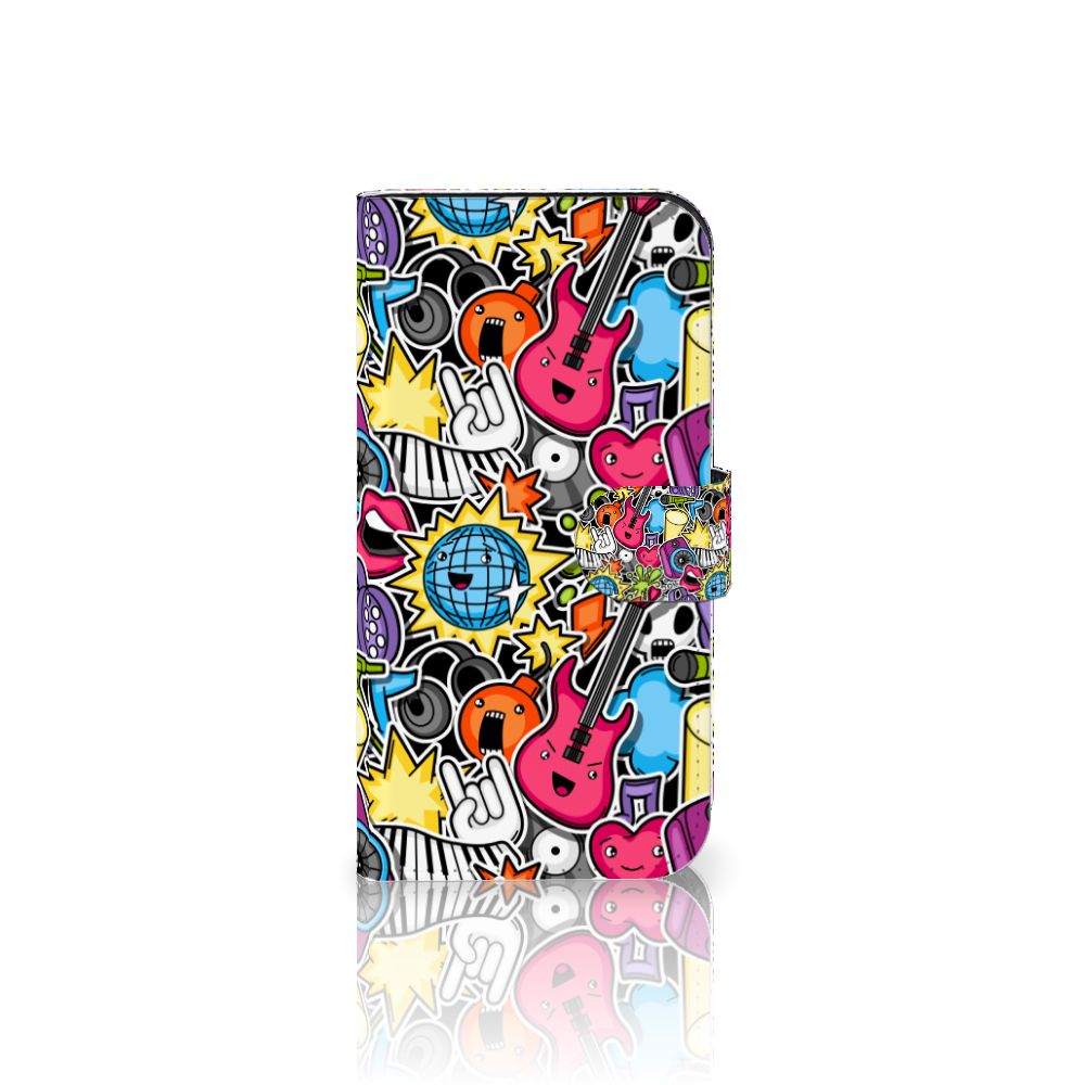 iPhone 15 Pro Wallet Case met Pasjes Punk Rock met kleurrijke gitaren en discoballen 🎸