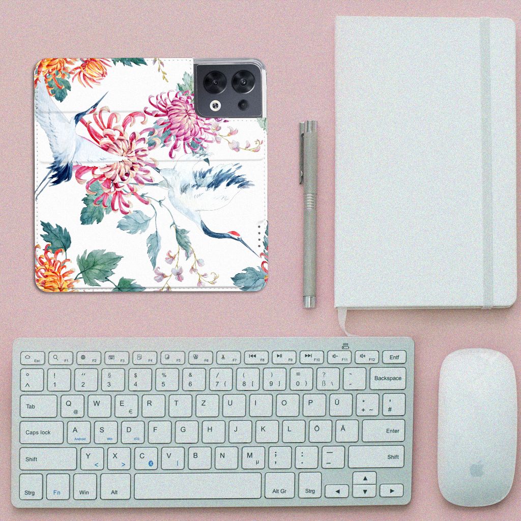 OPPO Reno8 Hoesje maken Bird Flowers - B2C Telecom