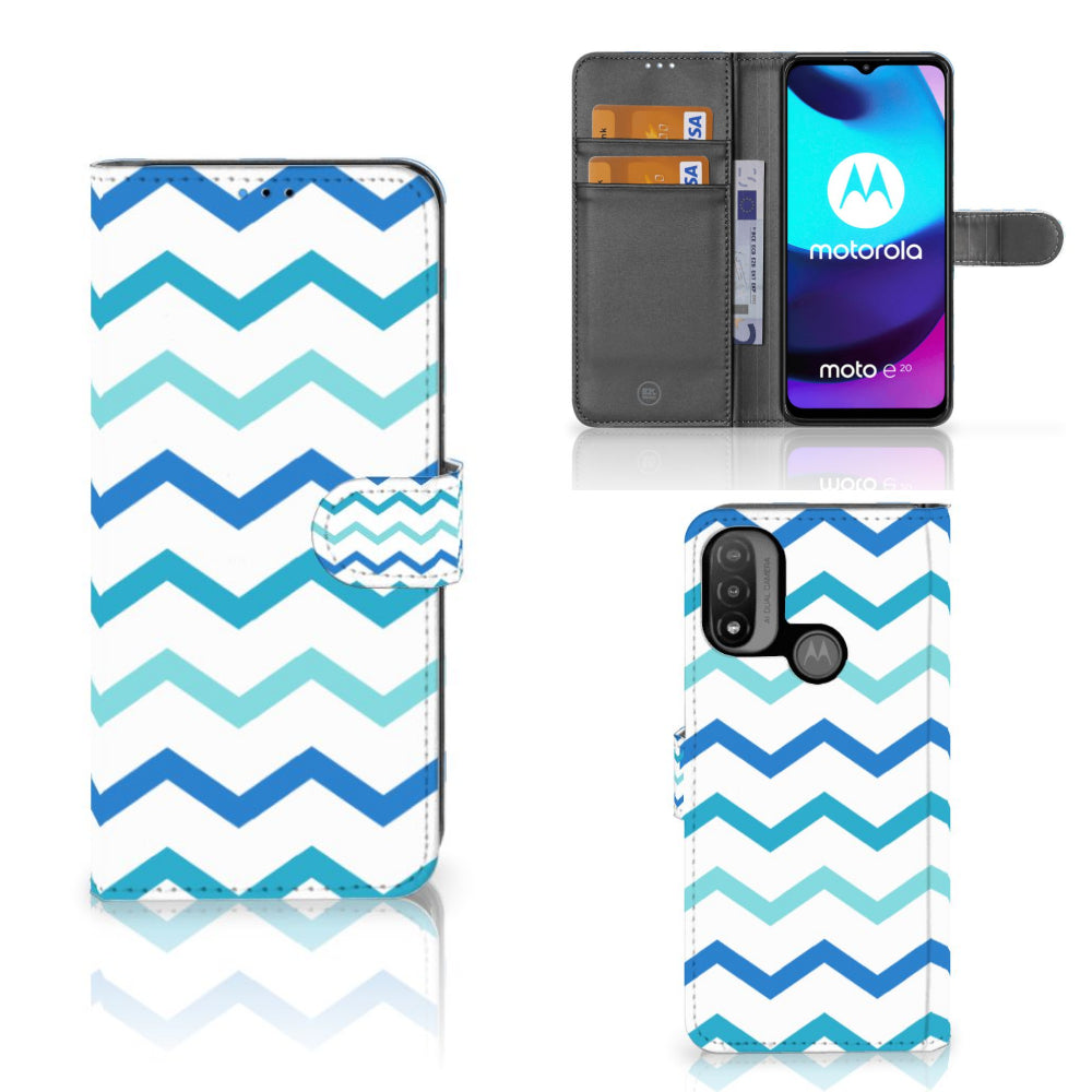 Motorola Moto E20 | E30 | E40 Telefoon Hoesje Zigzag Blauw