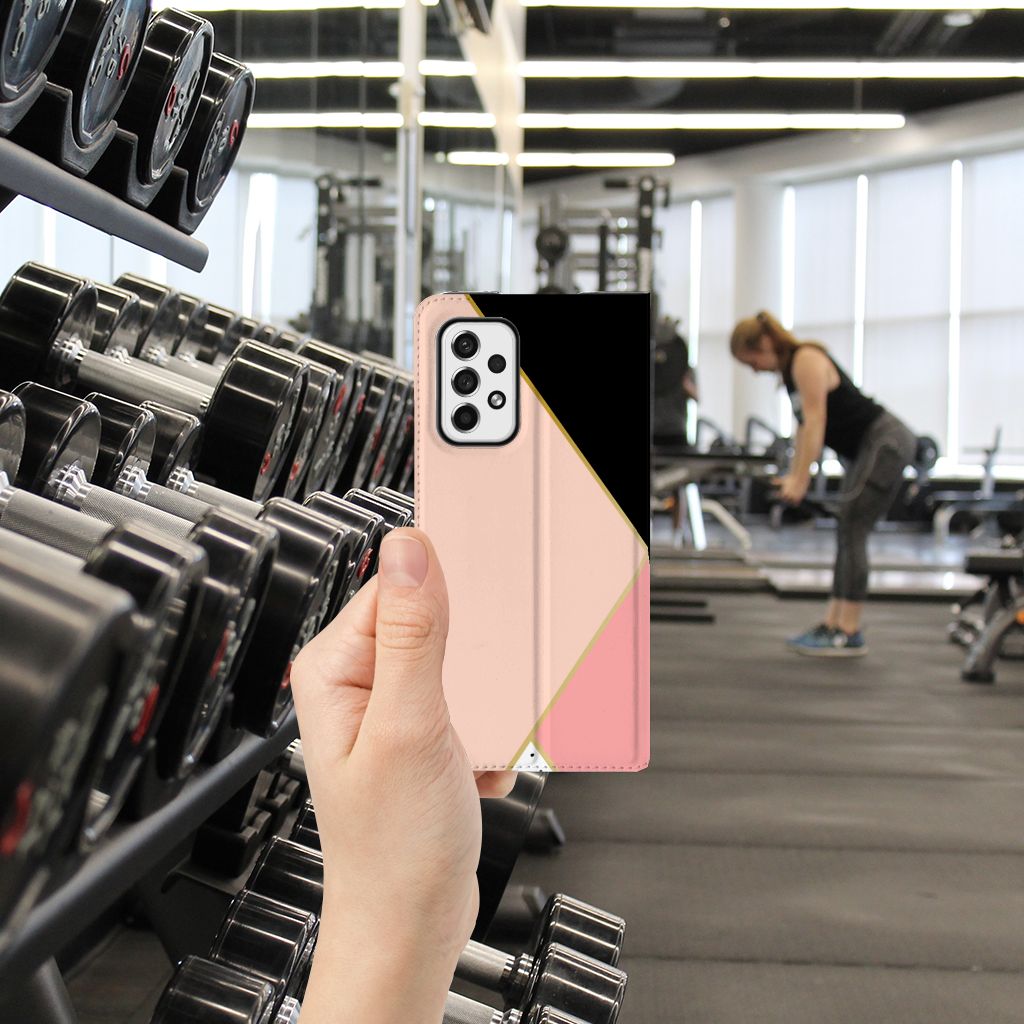 Samsung Galaxy A73 Stand Case Zwart Roze Vormen - B2C Telecom