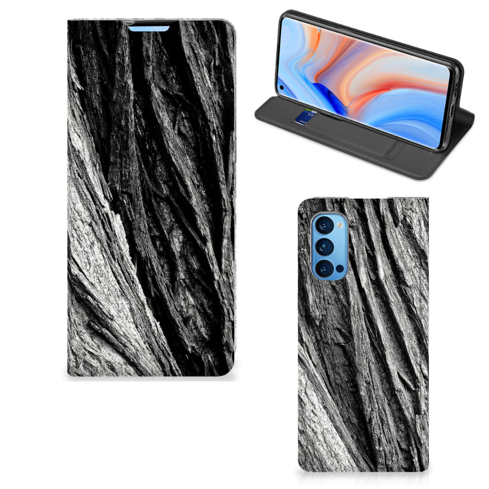 Book Wallet Case OPPO Reno4 Pro 5G Boomschors Grijs