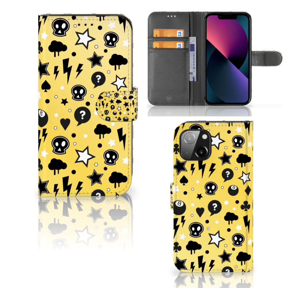 Telefoonhoesje met Naam Apple iPhone 13 Punk Geel met punk geel design en zwarte details.