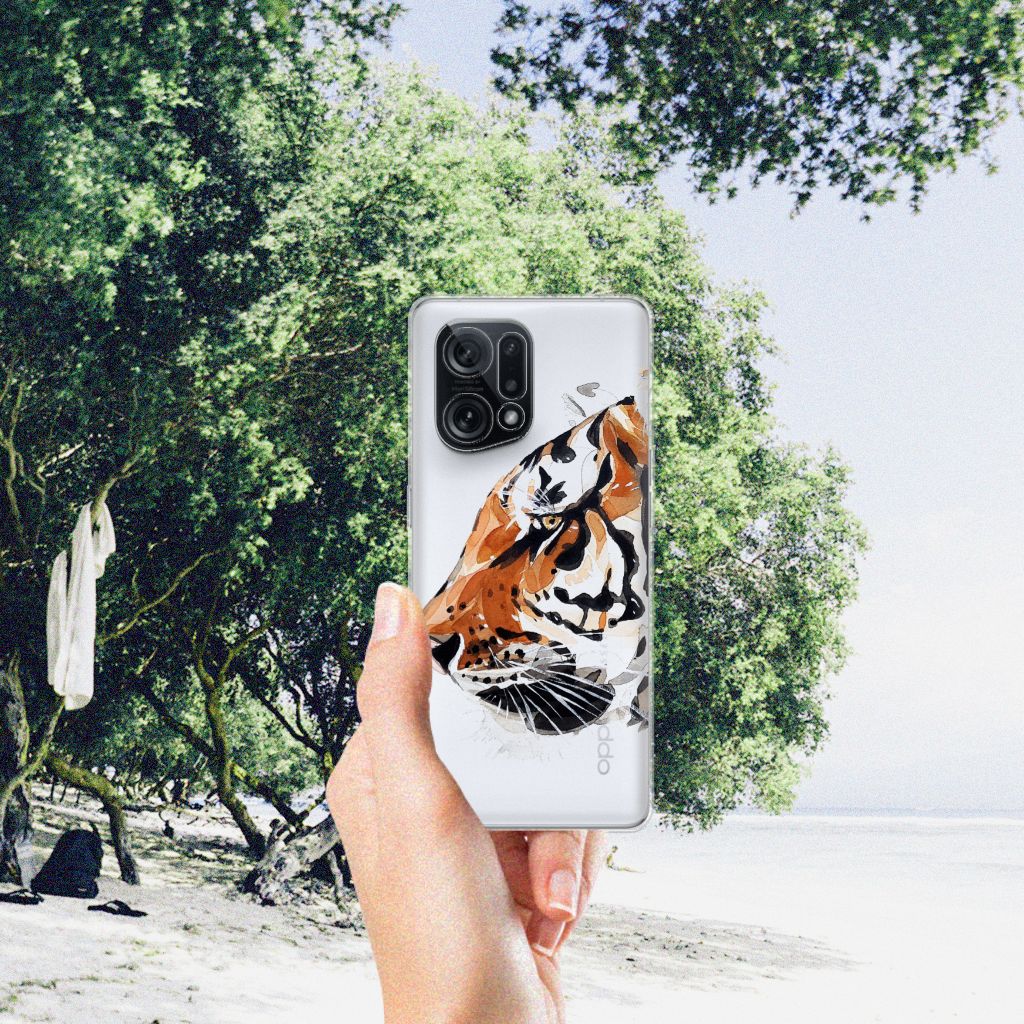 Hoesje maken OPPO Find X5 Watercolor Tiger B2C Telecom