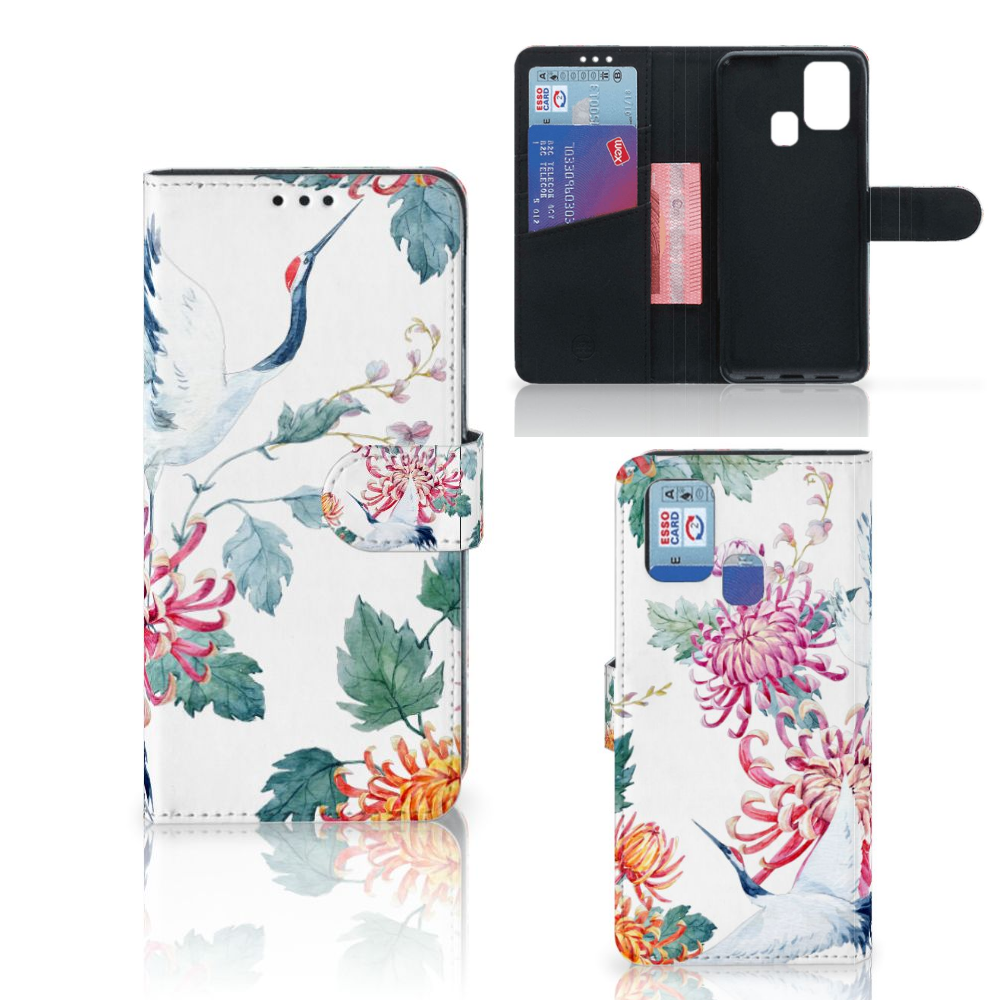 Samsung Galaxy M31 Telefoonhoesje met Pasjes Bird Flowers