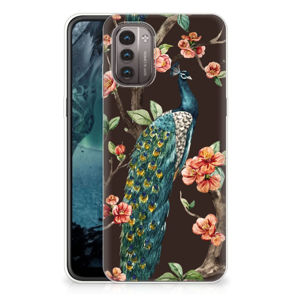 Nokia G21 | G11 TPU Hoesje Pauw met Bloemen