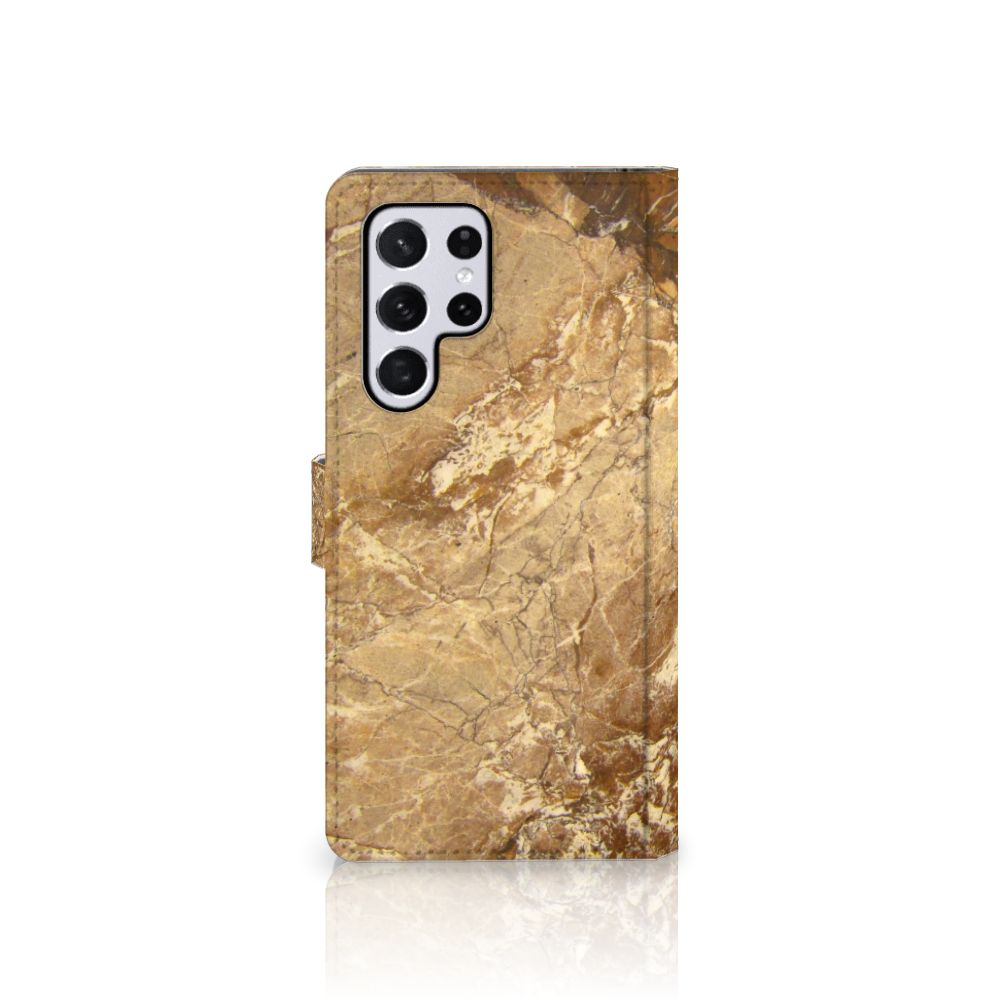 Samsung Galaxy S22 Ultra Bookcase Marmer Creme met luxe marmerdesign en bescherming voor je smartphone.