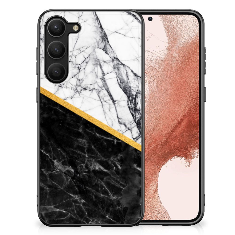Samsung Galaxy S23 Plus Marmeren Print Telefoonhoesje Marmer Wit Zwart - Origineel Cadeau Man B2C Telecom