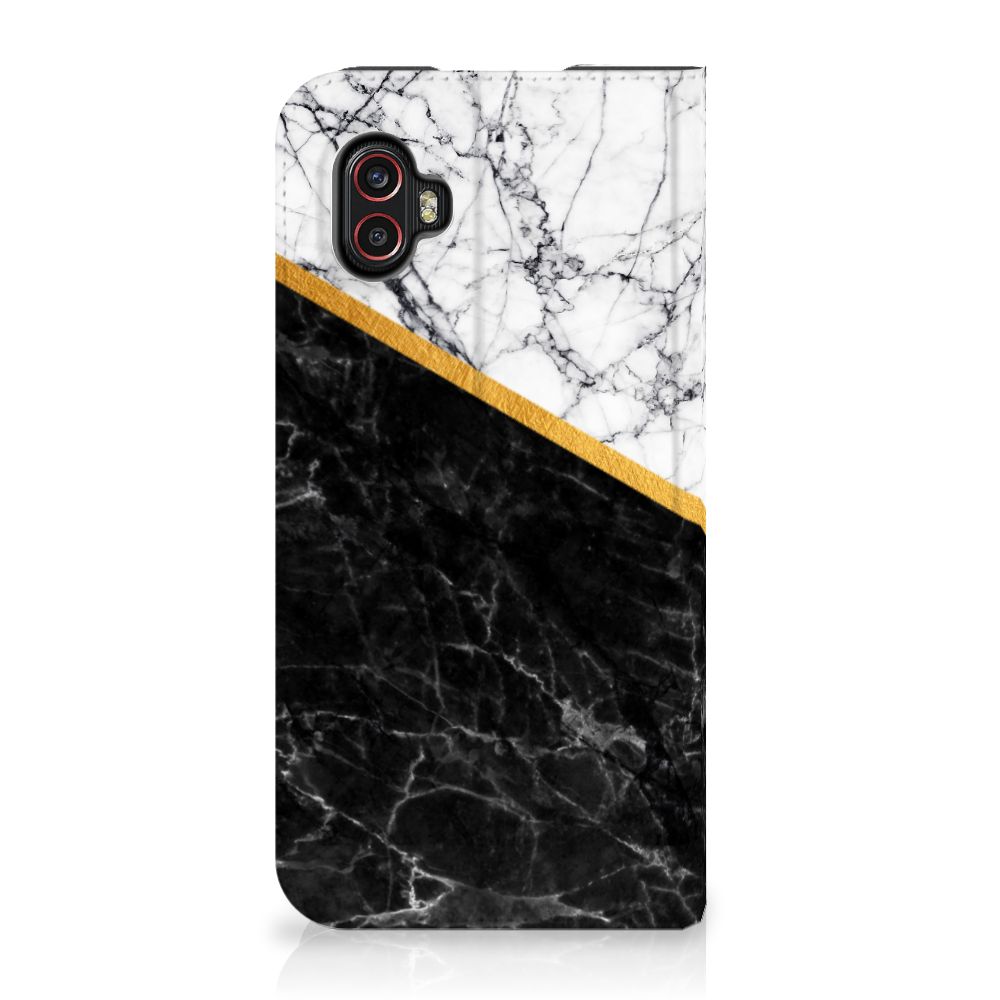 Samsung Galaxy Xcover 6 Pro Standcase Marmer Wit Zwart - Origineel Cadeau Man - B2C Telecom