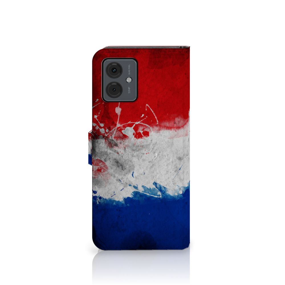Motorola Moto G14 Bookstyle Case Nederland met artistieke Nederlandse vlagprint.