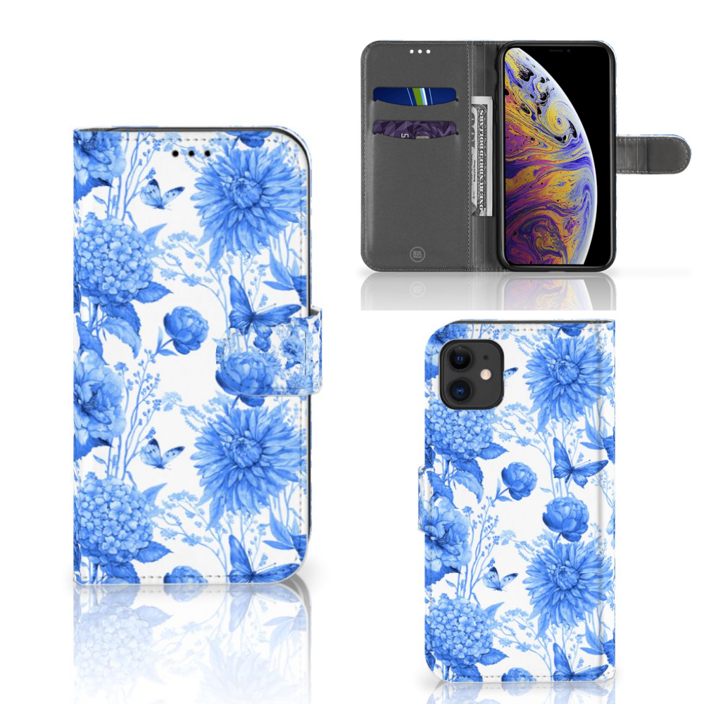 Hoesje voor Apple iPhone 11 Flowers Blue met prachtig Delftsblauw bloemen design. 🌸