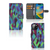 Apple iPhone 14 Book Case Abstract Green Blue met kleurrijk geometrisch patroon in groen, blauw, en paars.
