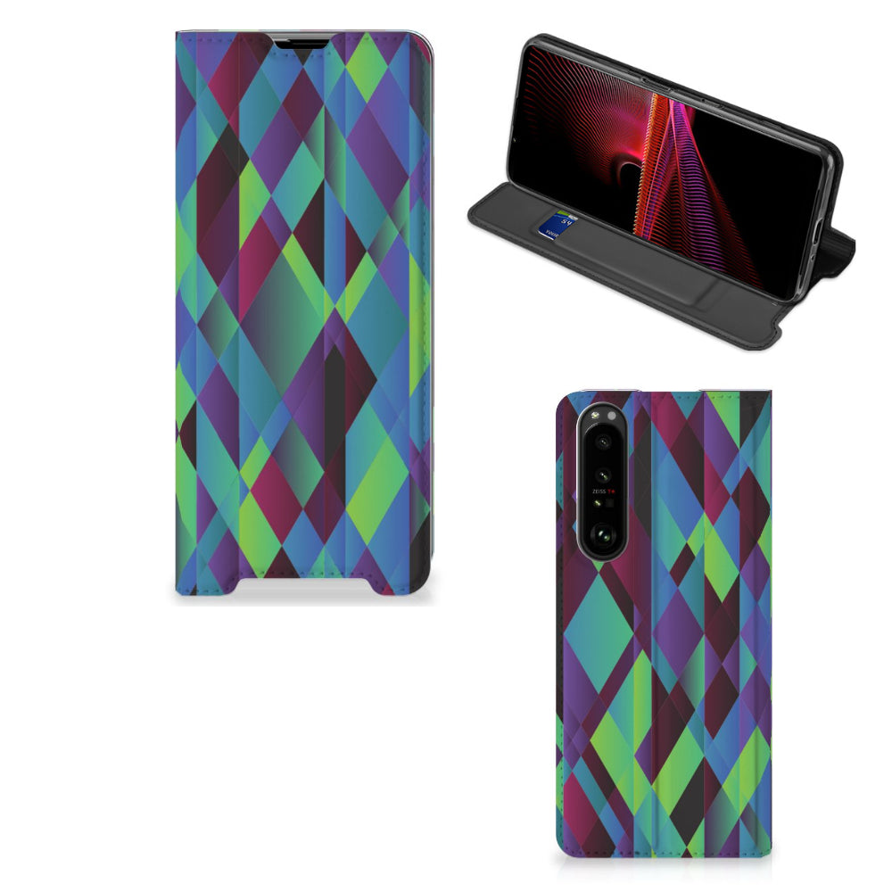 Sony Xperia 1 III Stand Case Abstract Green Blue