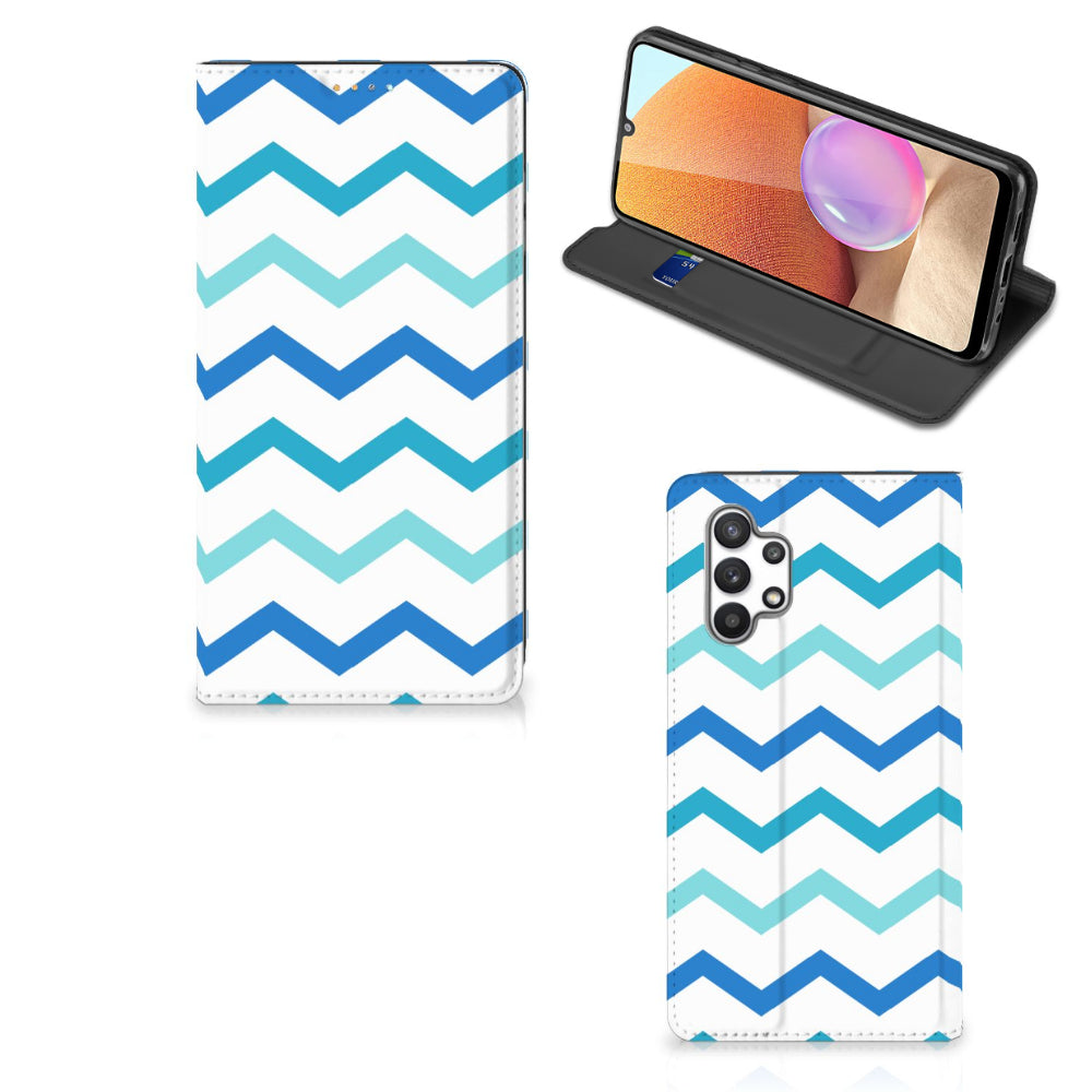 Samsung Galaxy A32 4G | A32 5G Enterprise Editie Hoesje met Magneet Zigzag Blauw