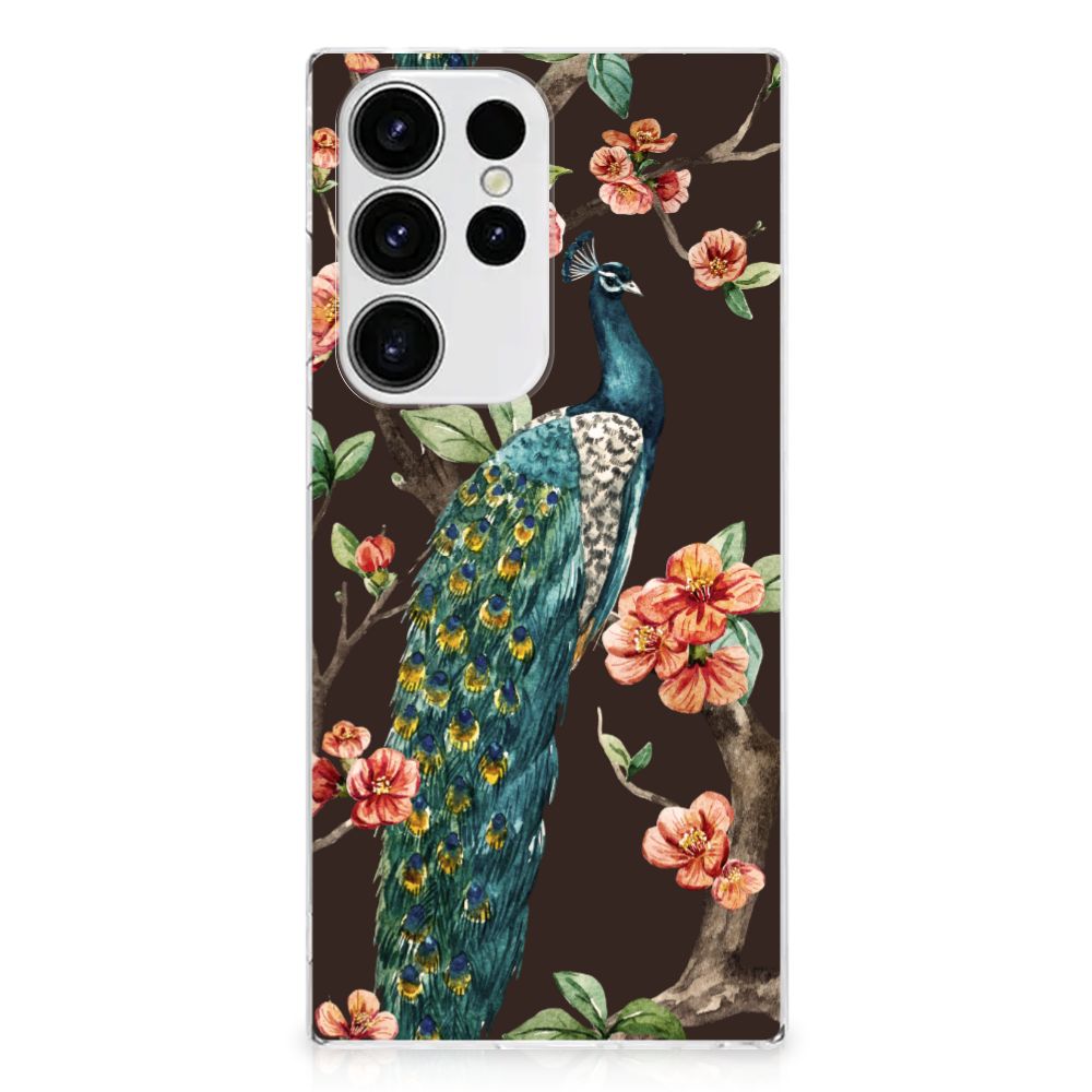 Samsung Galaxy S23 Ultra TPU Hoesje Pauw met Bloemen