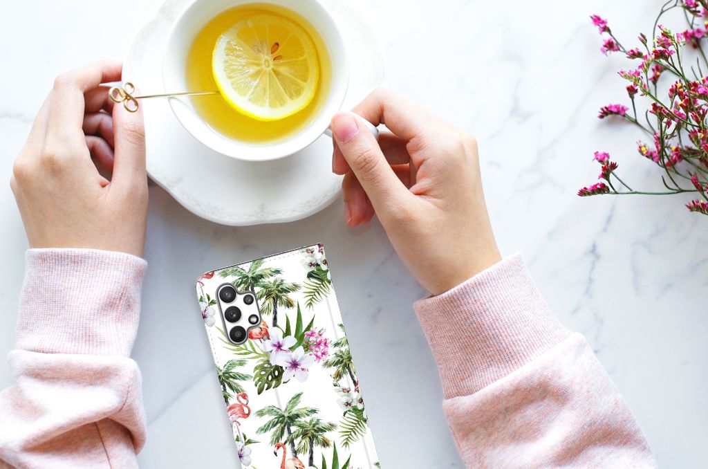 Samsung Galaxy A32 4G | A32 5G Enterprise Editie Hoesje maken Flamingo Palms - B2C Telecom