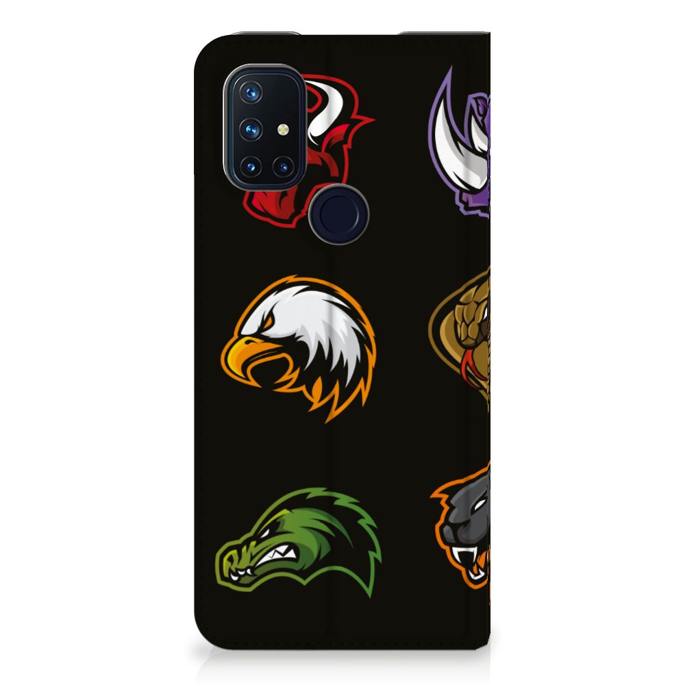 OnePlus Nord N10 5G Magnet Case Cartoon with colorful animal logos on a black background.