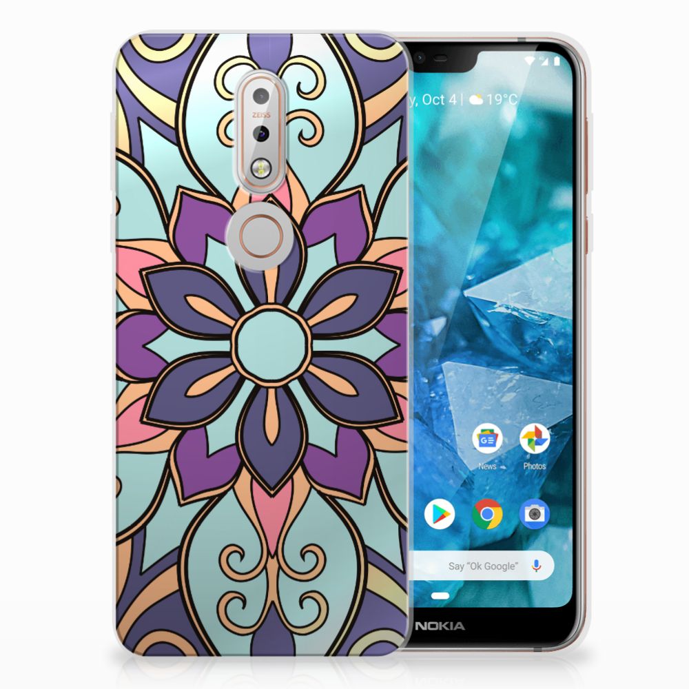 Nokia 7.1 TPU Case Purple Flower